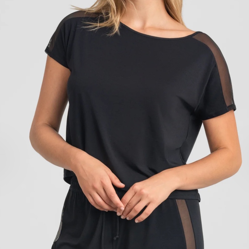 Honeylove Black Chemise with Sheer Accents Short Sleeve Top Bliss Wear Size 3X